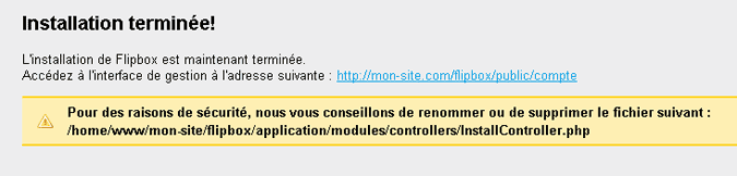 Installation terminée de Filpbox